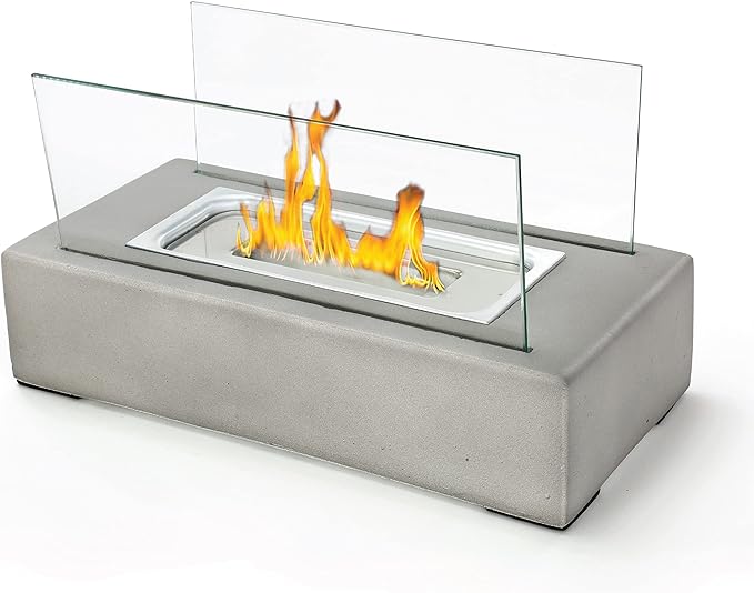 Home Zone Living  Mini Fire Pit Bowl Concrete Portable Tabletop Rectangle 13”