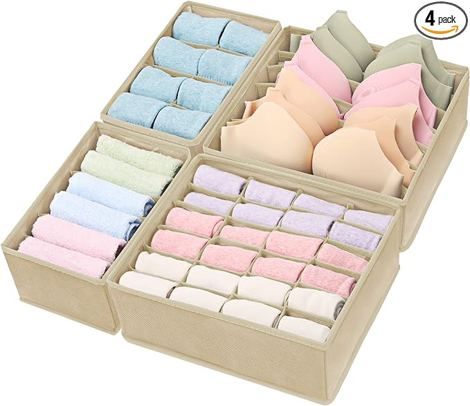 4 Pack Foldable Underwear and Bras Drawer Organizers