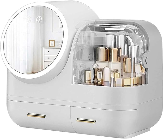 Cosmetic Organizer With 360° Rotating LED Mirror