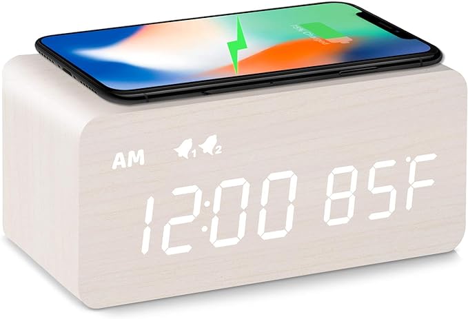 MOSITO Digital Wooden Alarm Clock with Wireless Charging