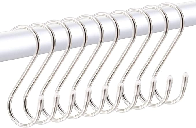 Premium 10-Pack Larger Round S Shaped Hooks in Polished Stainless Steel Metal