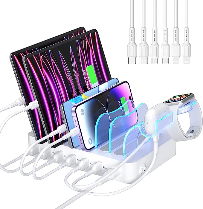 SooPii Premium 6-Port USB Charging Station Organizer for Multiple Devices