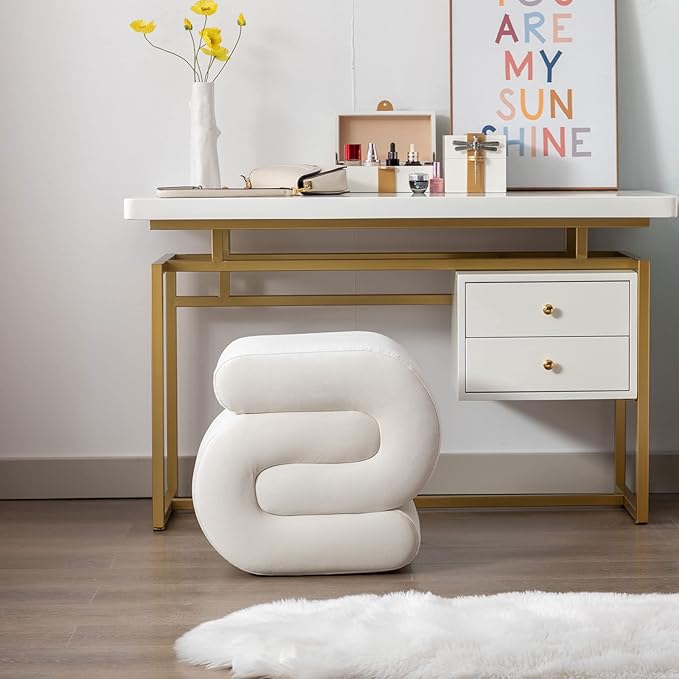 A modern white foot stool ottoman with a cushioned top, wooden legs, and a minimalist design, perfect for living room or bedroom decor.