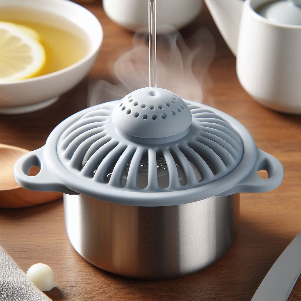 An image of a silicone Spill Stopper Lid Cover placed on a boiling pot, preventing spills and overflows on the stovetop.