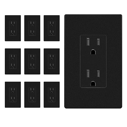 ENERLITES Matte Black Decorator Receptacle with Screwless Wall Plate